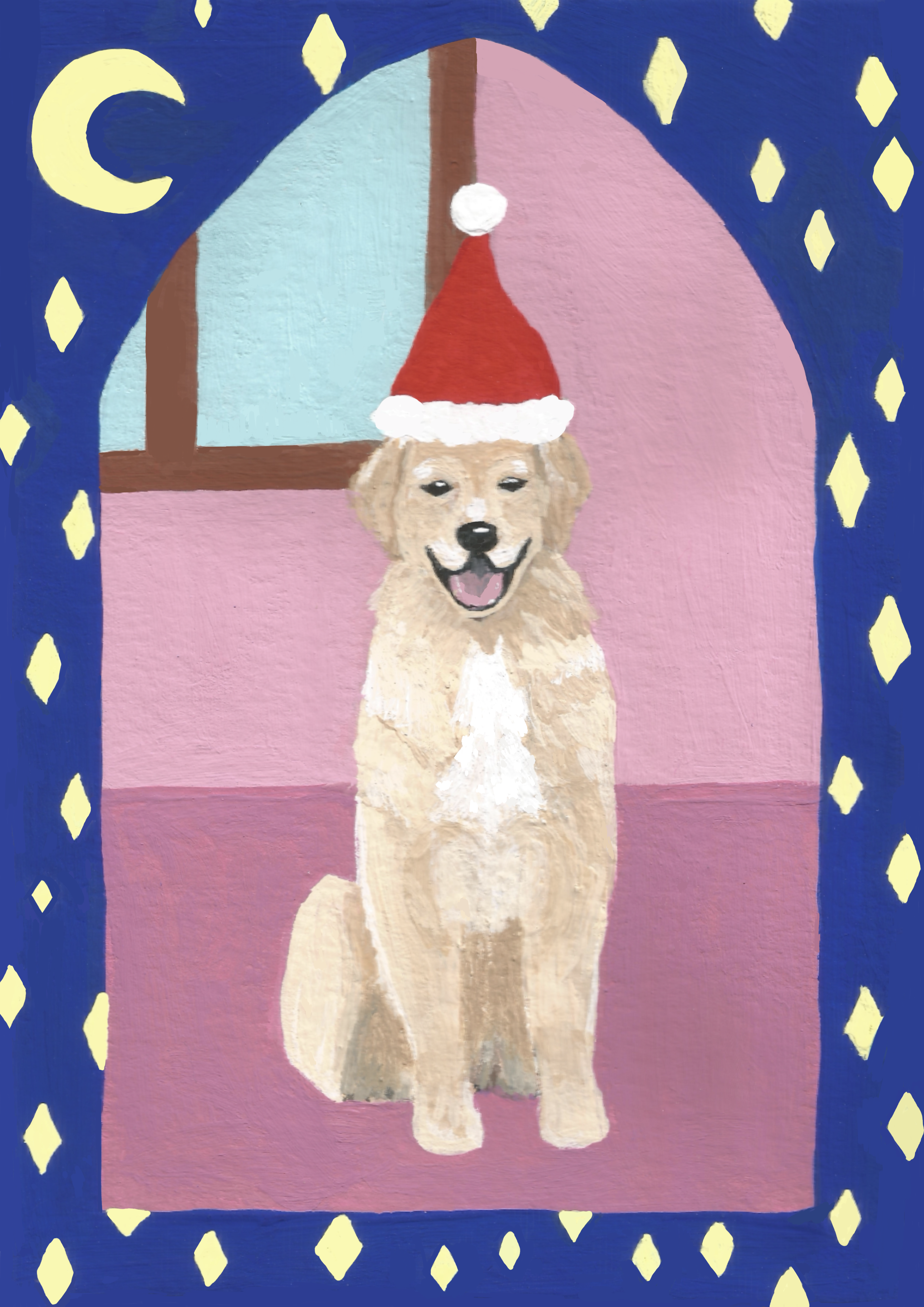 Peinture Noël chien golden